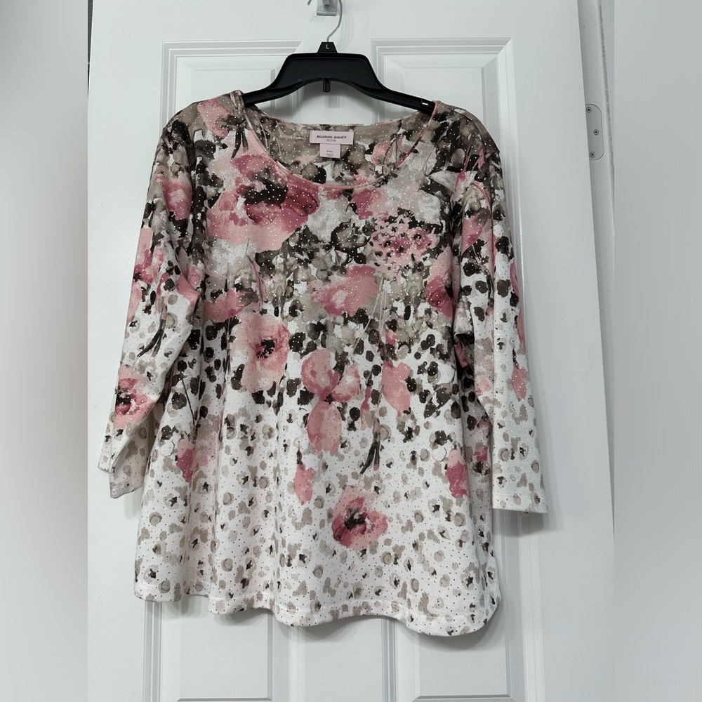 Like New Allison Daley PXL 3/4 Sleeve Pink/Brown/Cream/White Pull on Blouse
